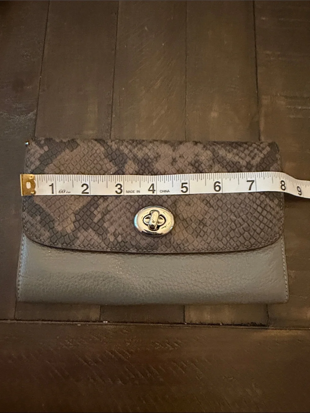 Coach Two-Tone Snake-Print Leather Clutch - Wristlet Gray and Brown